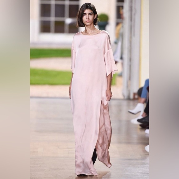 Paul & Joe powder pink satin short-sleeve maxi dress - size FR 44 (Large) NWOT - Picture 4 of 7